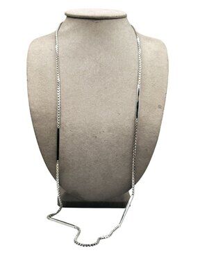 Vintage GIVENCHY Silver Box Chain Necklace Long Station Necklace 34"